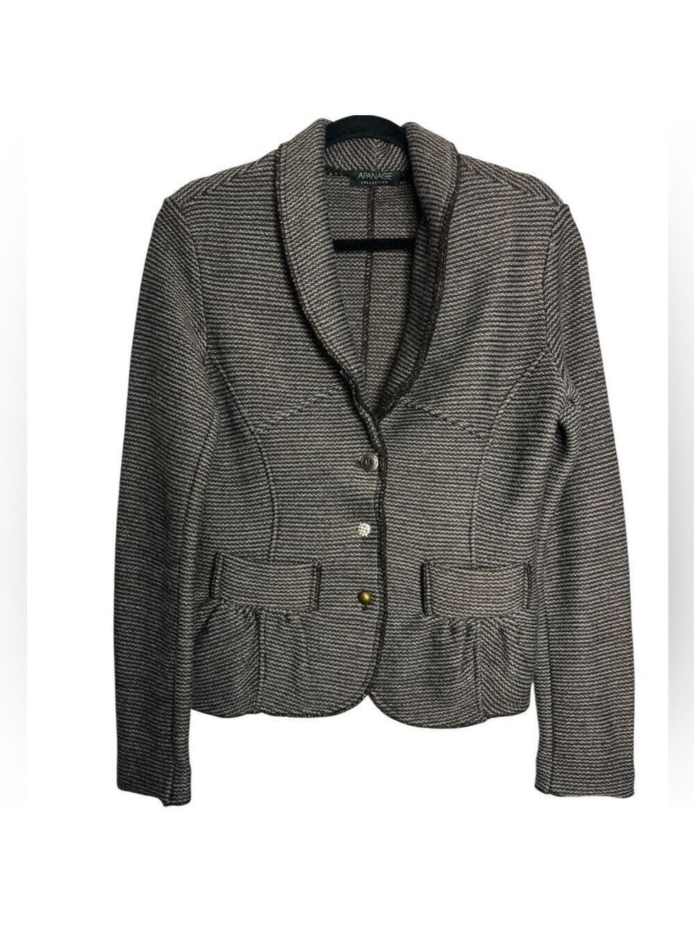 Apanage Wool Blend Brown and Blue 3 Button Knit Blazer, size 10